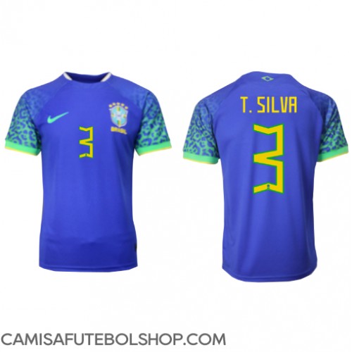 Camisa de time de futebol Brasil Thiago Silva #3 Replicas 2º Equipamento Mundo 2022 Manga Curta